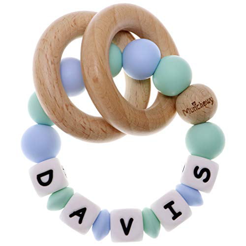 Chew Toy Personalised Silicone Ring Personalised Baby Teething Rattle 
